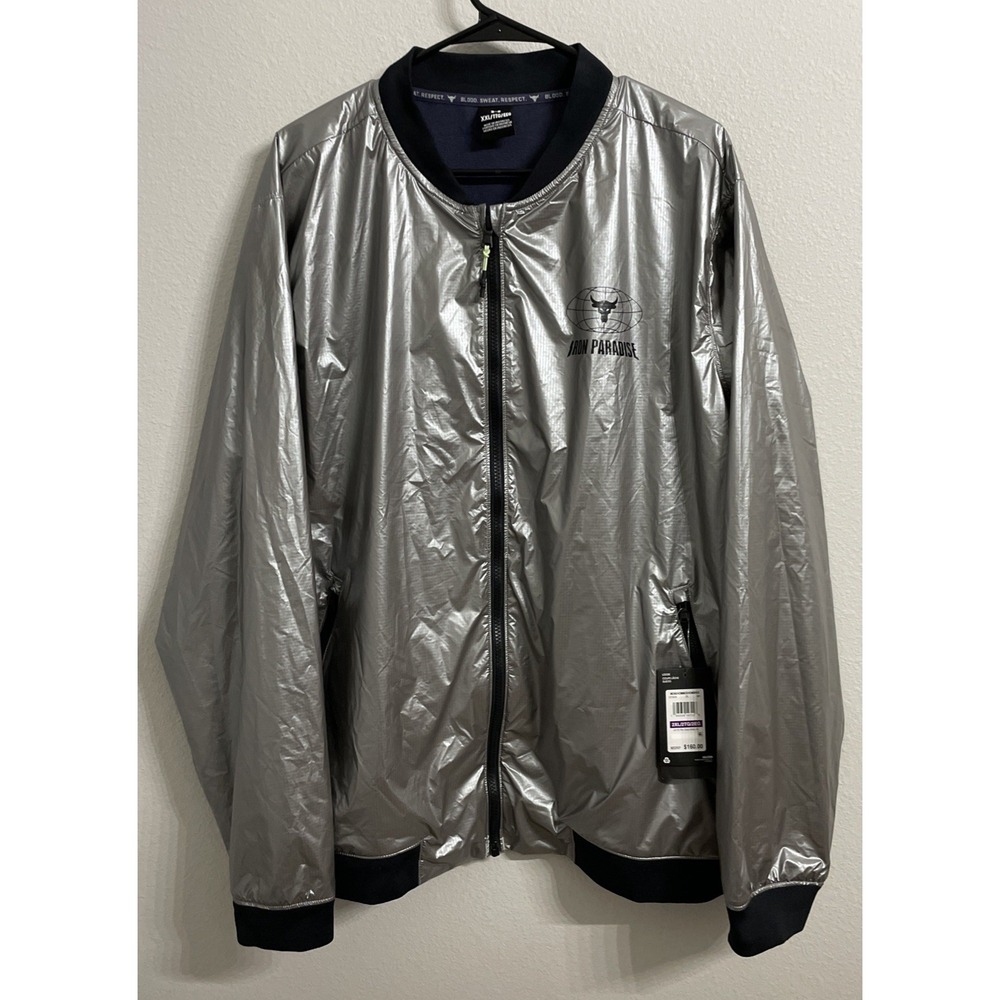 New Under Armour Men's‎ Project Rock Disrupt Bomber Jacket Metallic Size 2XL